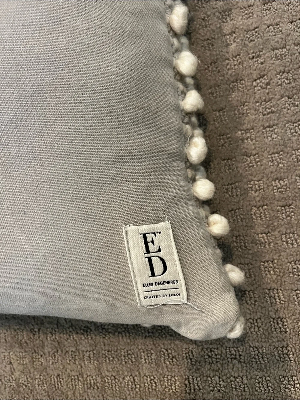 ED Ellen DeGeneres Gray/White Square Decorative Pillow Cotton Beaded Zip